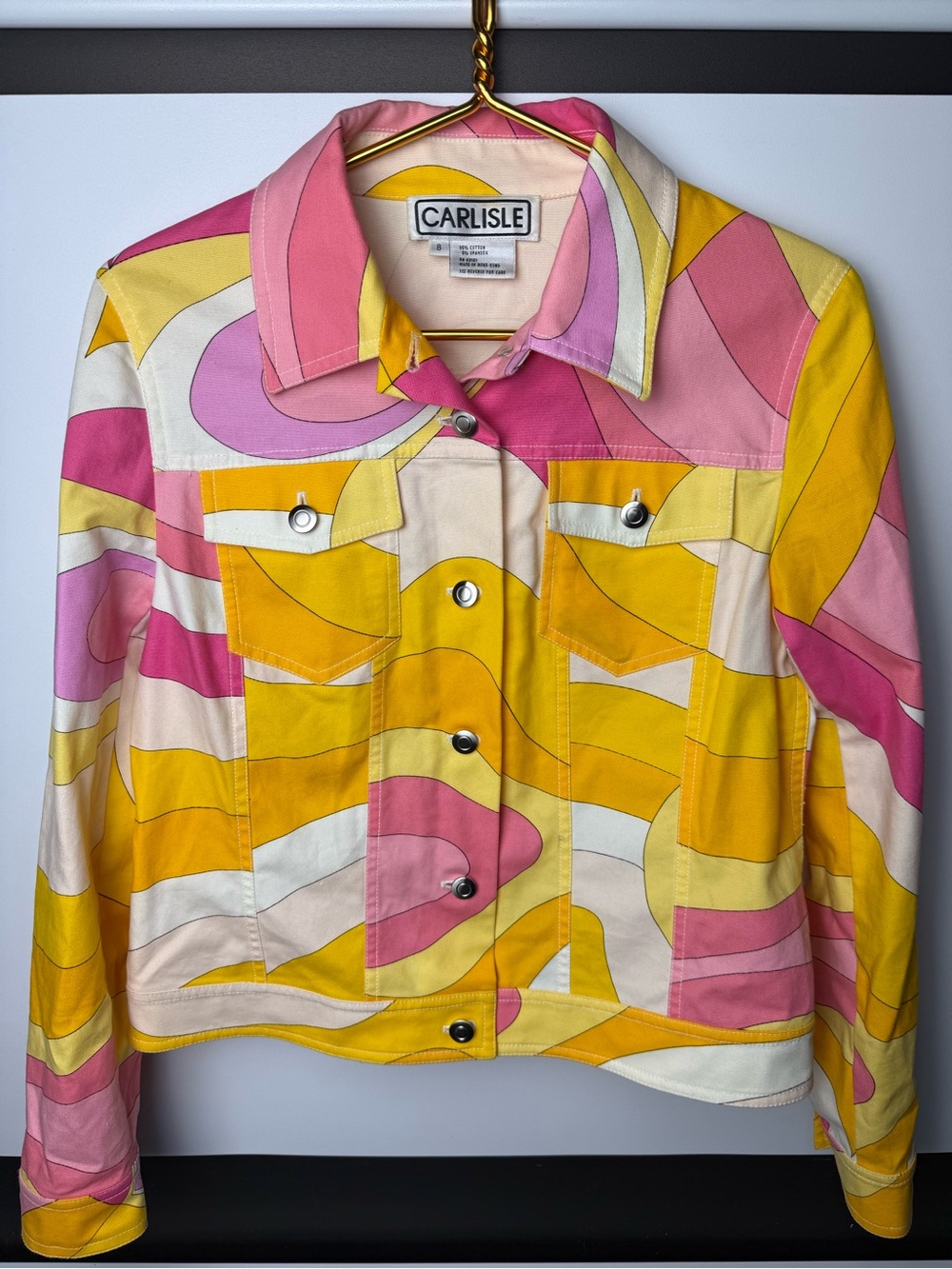 Carlisle Pink, Yellow & Cream Retro Wave Jean Jacket